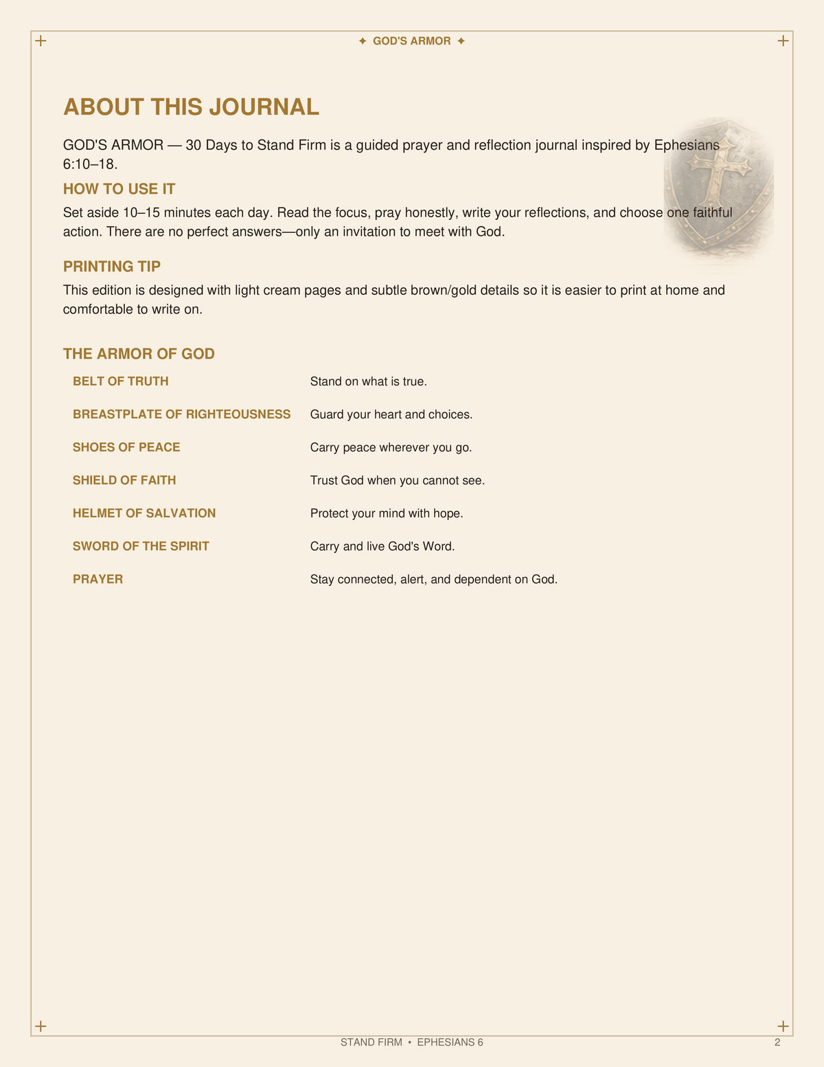 GOD’S ARMOR 30 Days to Stand Firm Prayer Journal