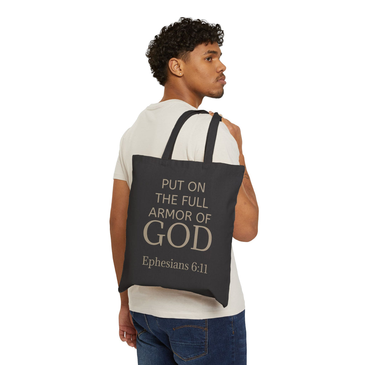 Canvas Tote Bag - "Put On The Full Armor of God" Ephesians 6:11 Inspirational Christian Grocery & Church Tote