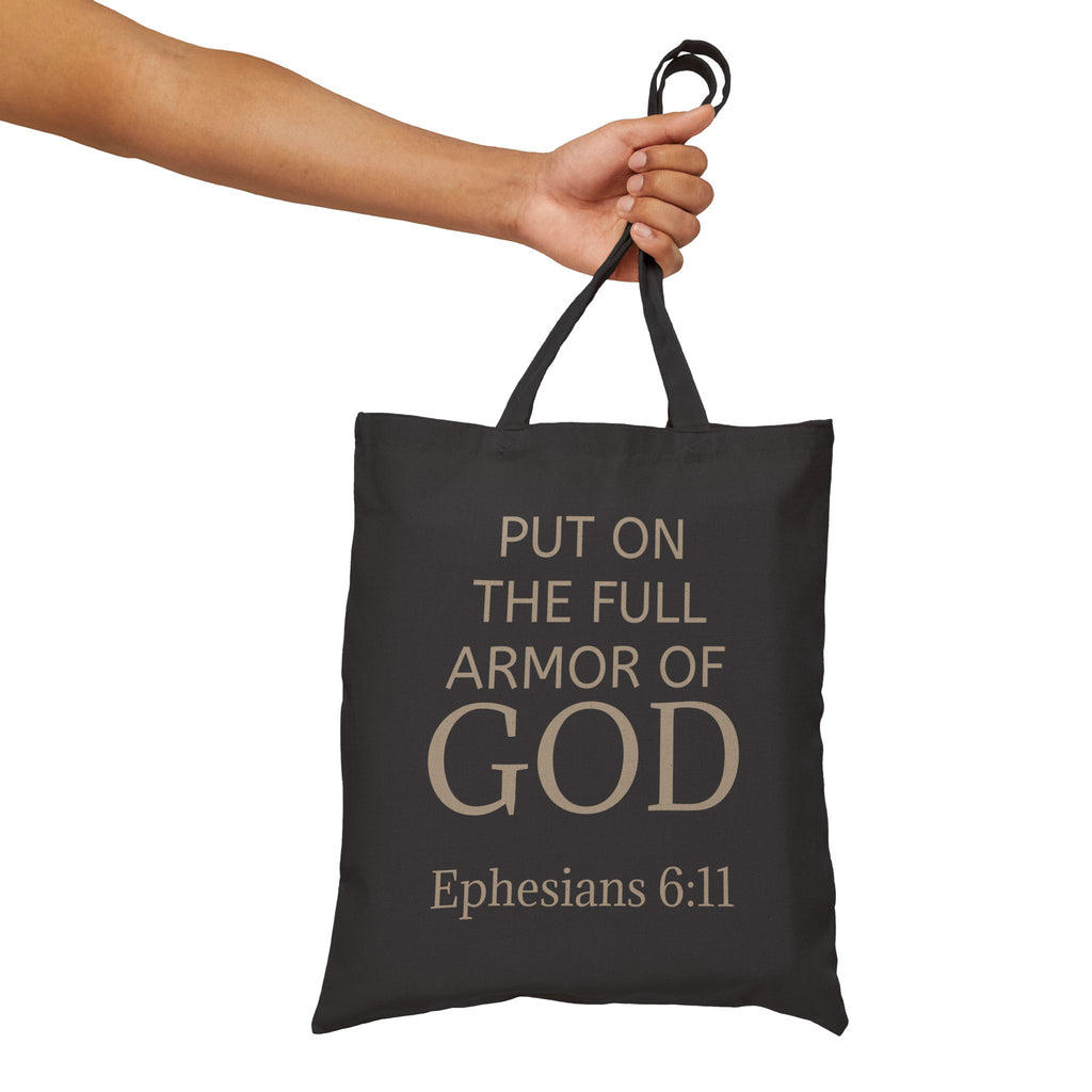Canvas Tote Bag - "Put On The Full Armor of God" Ephesians 6:11 Inspirational Christian Grocery & Church Tote
