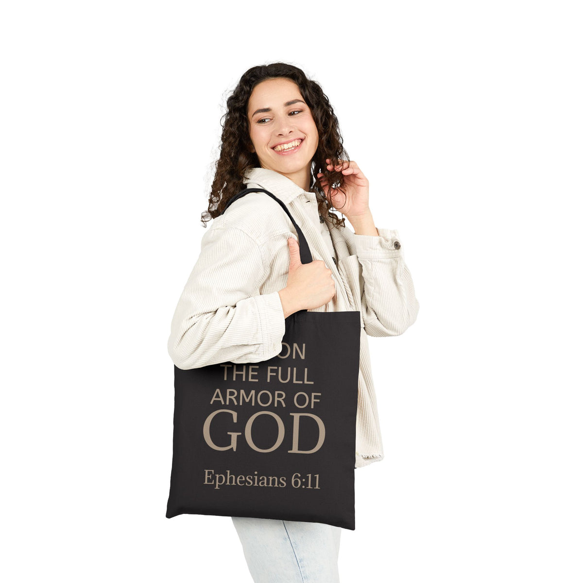 Canvas Tote Bag - "Put On The Full Armor of God" Ephesians 6:11 Inspirational Christian Grocery & Church Tote