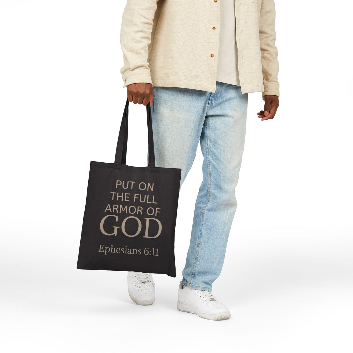 Canvas Tote Bag - "Put On The Full Armor of God" Ephesians 6:11 Inspirational Christian Grocery & Church Tote
