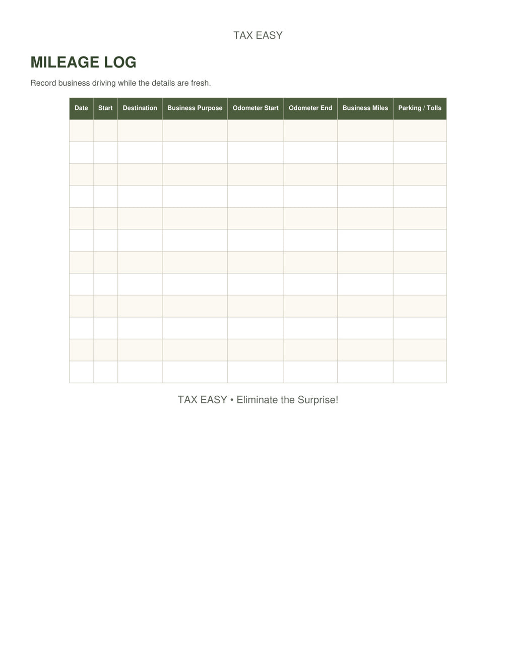 Tax Easy mileage log preview
