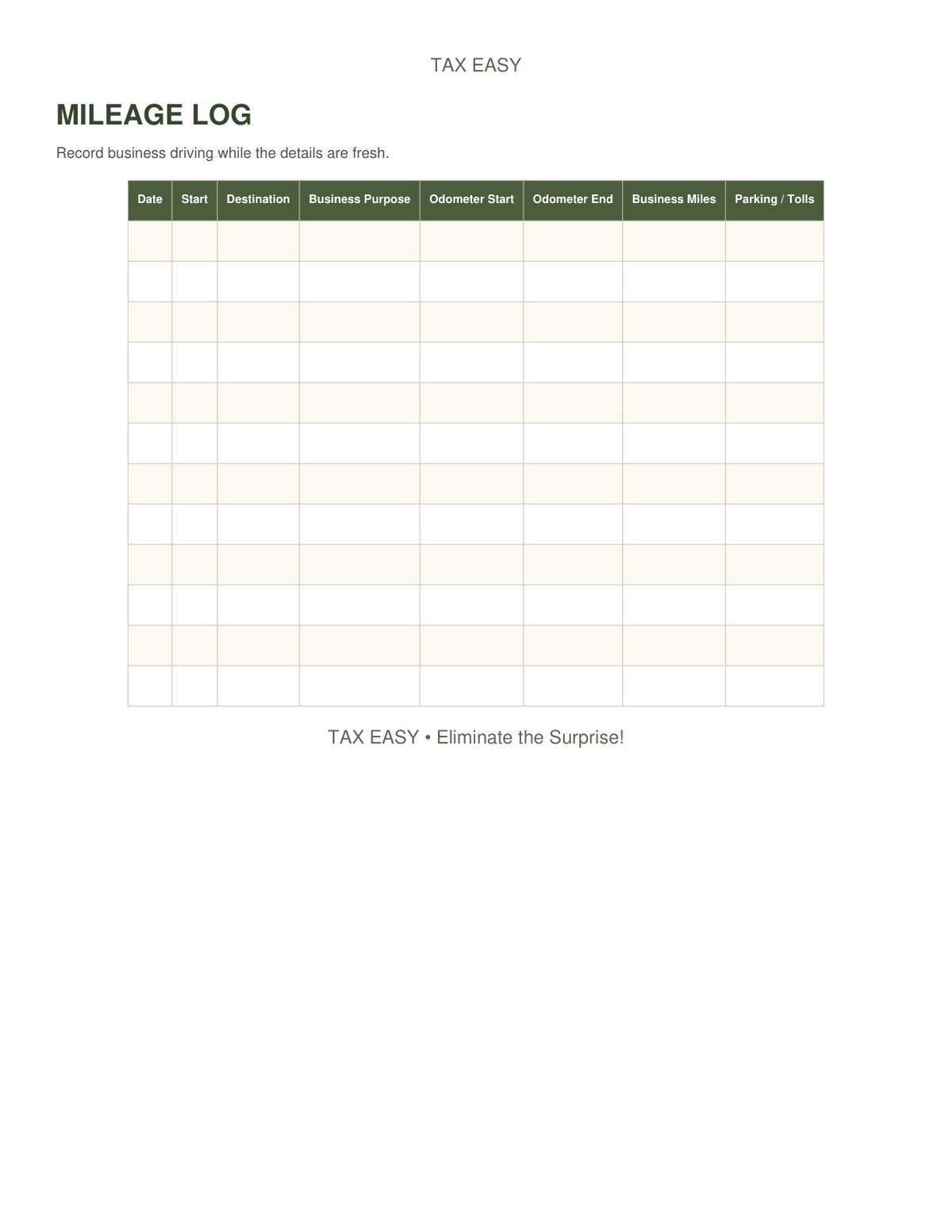 Tax Easy mileage log preview
