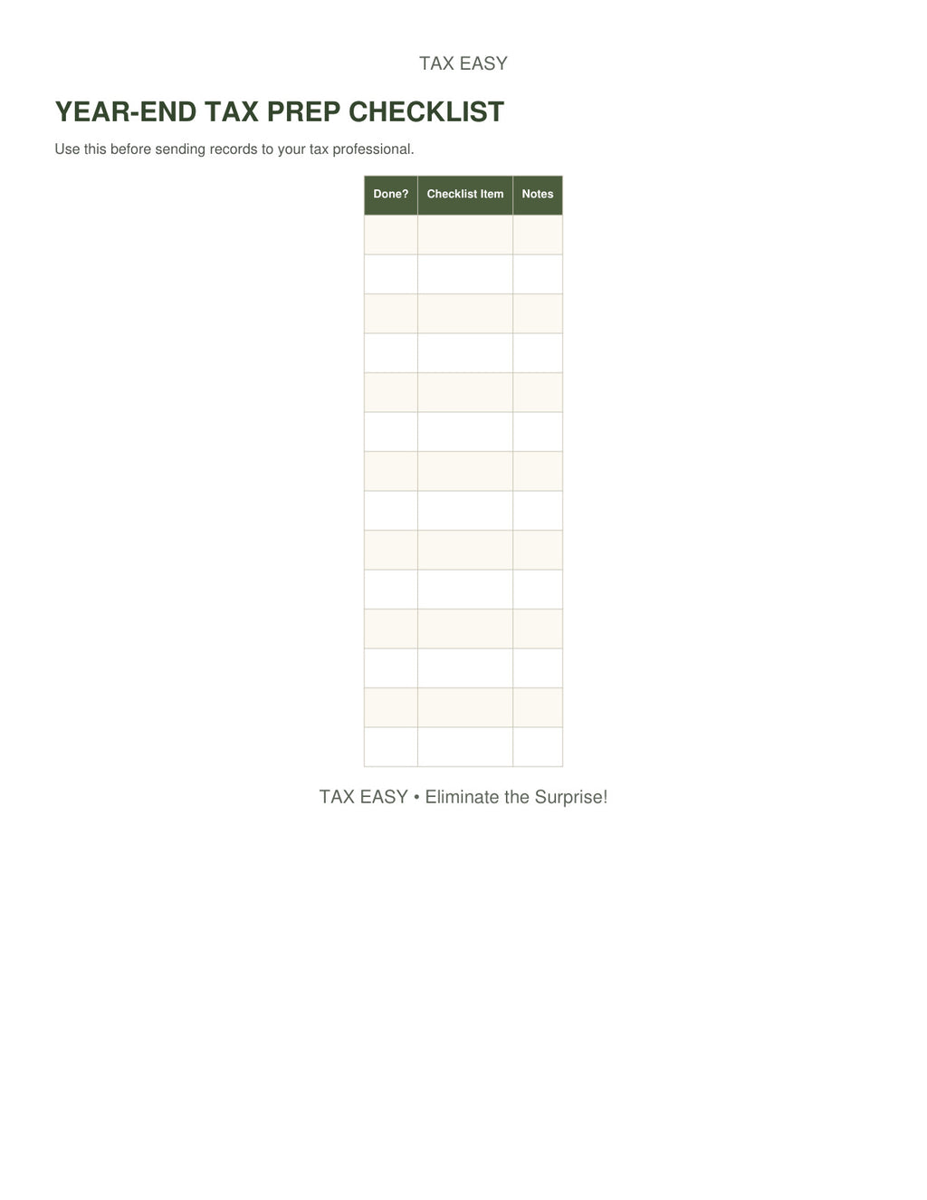 Tax Easy tax preparation checklist preview